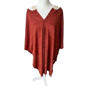NWT! L Hayden Oversized Pumpkin Orange Crochet Short Sleeve Boho Western Sweater